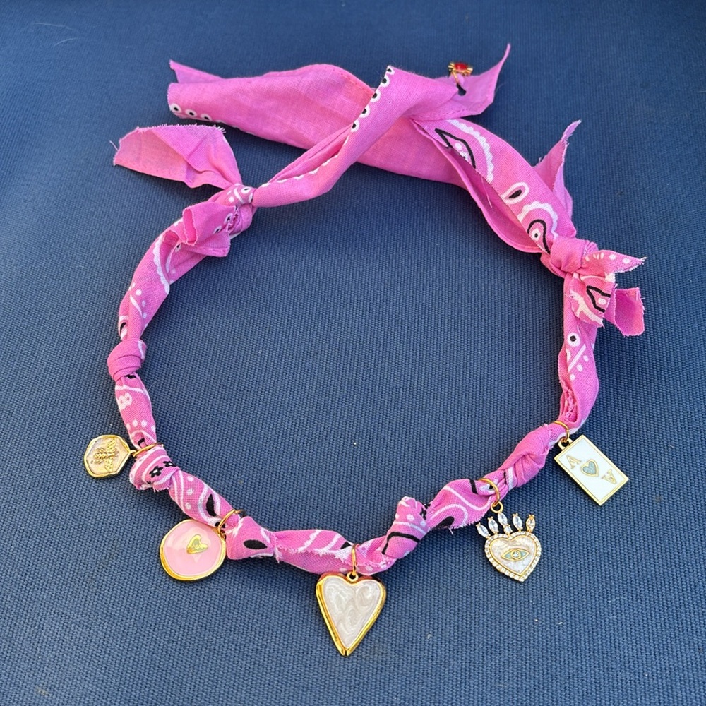 Pink Bandana Gold Charm Necklace